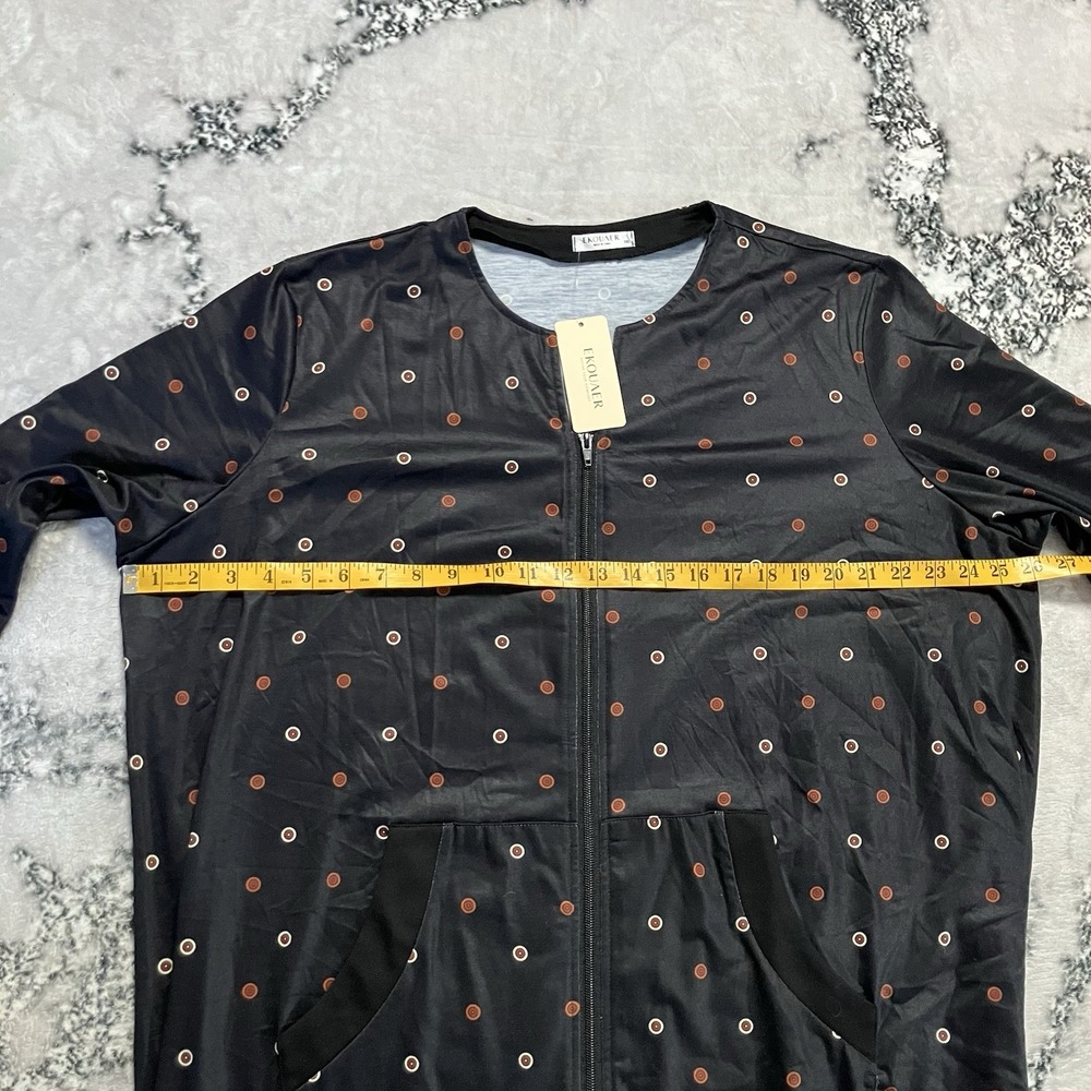 Ekouaer House Dress Womens Size XXL Black Multi 3/4 sleeve zipper robe Pockets - Picture 2 of 10